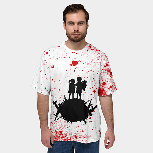 Мужская футболка оверсайз BANKSY - МАЛЬЧИК И ДЕВОЧКА Арт / 3D-принт – фото 3