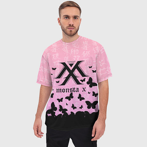 Мужская футболка оверсайз MONSTA X БАБОЧКИ / 3D-принт – фото 3