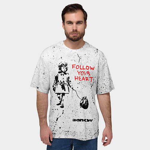 Мужская футболка оверсайз BANKSY БЭНКСИ следуй за своим сердцем / 3D-принт – фото 3