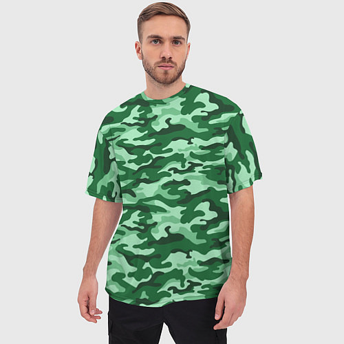 Мужская футболка оверсайз Зеленый монохромный камуфляж / 3D-принт – фото 3