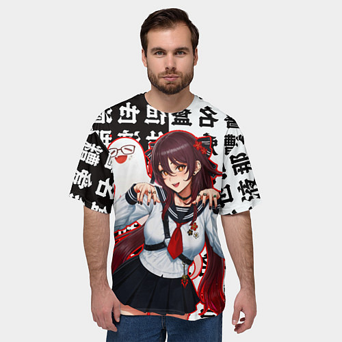 Мужская футболка оверсайз Ху Тао модная Genshin Impact Геншин / 3D-принт – фото 3