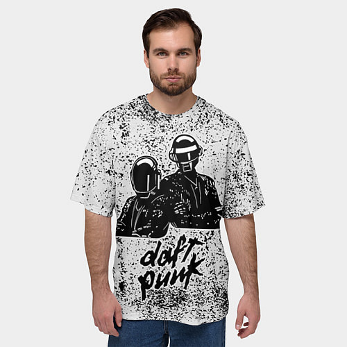 Мужская футболка оверсайз Daft Punk B&W / 3D-принт – фото 3