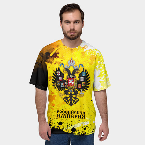 Мужская футболка оверсайз РОССИЙСКАЯ ИМПЕРИЯ - ГЕРБ - Брызги / 3D-принт – фото 3