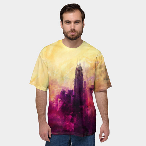 Мужская футболка оверсайз Манила в тумане / 3D-принт – фото 3