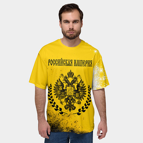 Мужская футболка оверсайз РОССИЙСКАЯ ИМПЕРИЯ - ГЕРБ Арт / 3D-принт – фото 3