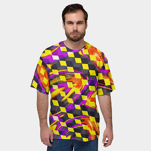 Мужская футболка оверсайз Черно-желтые кубы / 3D-принт – фото 3