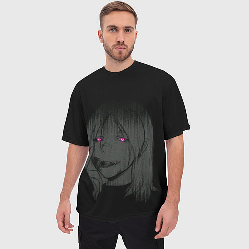 Мужская футболка оверсайз Девушка с неоновыми глазами / 3D-принт – фото 3