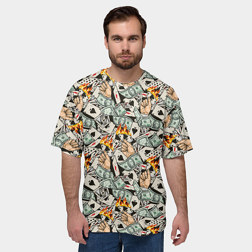 Мужская футболка оверсайз Карты, Деньги, Казино / 3D-принт – фото 3