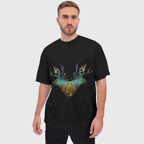 Мужская футболка оверсайз Душа природы - олени / 3D-принт – фото 3