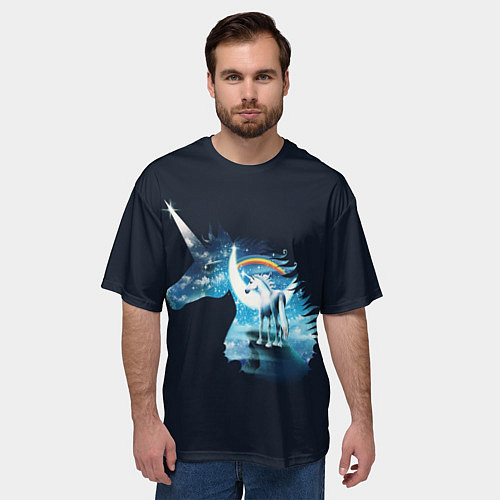 Мужская футболка оверсайз Главный герой фантазий - единорог / 3D-принт – фото 3