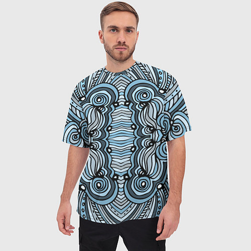 Мужская футболка оверсайз Абстрактный узор в дудл стиле Рисунок от руки Лини / 3D-принт – фото 3