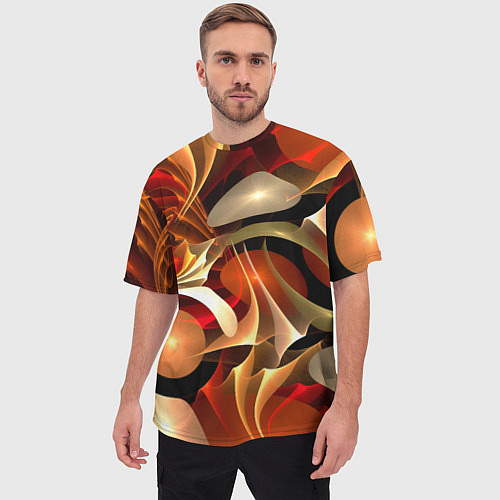 Мужская футболка оверсайз Абстрактные цифровые спирали / 3D-принт – фото 3