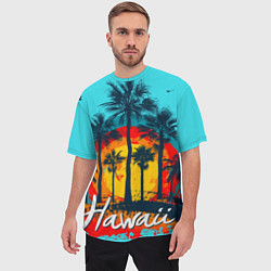 Футболка оверсайз мужская Hawaii Солнце, Пальмы, цвет: 3D-принт — фото 2