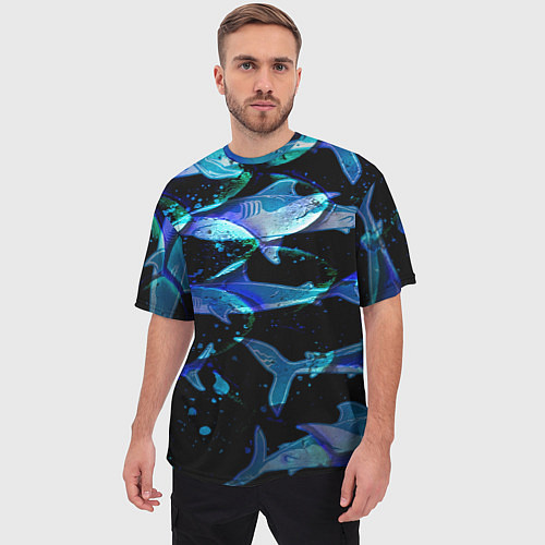 Мужская футболка оверсайз На дне морском Акулы / 3D-принт – фото 3