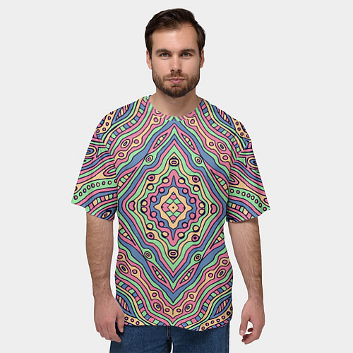 Мужская футболка оверсайз Разноцветный узор Калейдоскоп Абстракция / 3D-принт – фото 3