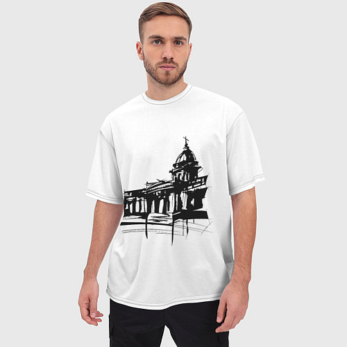 Мужская футболка оверсайз Исаакиевский собор в ночи / 3D-принт – фото 3