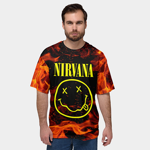Мужская футболка оверсайз NIRVANA огонь / 3D-принт – фото 3