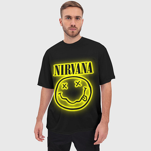 Мужская футболка оверсайз NIRVANA неон / 3D-принт – фото 3