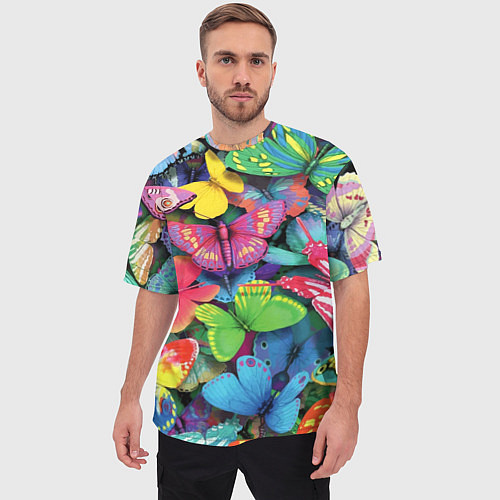 Мужская футболка оверсайз Стая бабочек Pattern / 3D-принт – фото 3