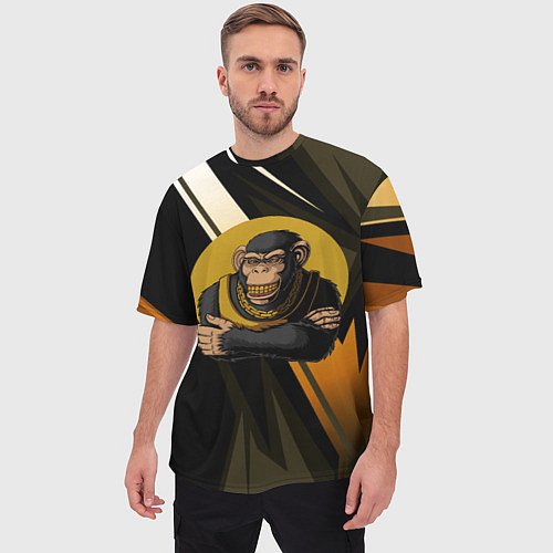 Мужская футболка оверсайз Обезьяна с золотой цепью / 3D-принт – фото 3