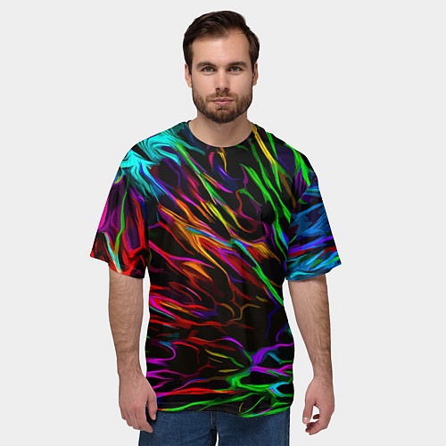 Мужская футболка оверсайз Neon pattern Vanguard / 3D-принт – фото 3