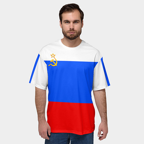 Мужская футболка оверсайз Флаг России с серпом и молотом / 3D-принт – фото 3
