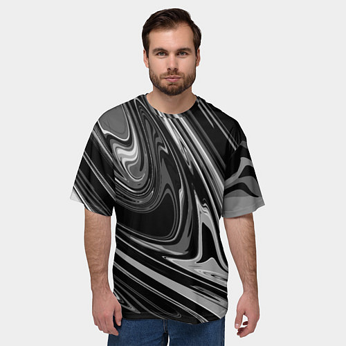 Мужская футболка оверсайз Черно-белый мрамор / 3D-принт – фото 3
