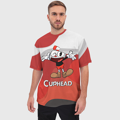 Мужская футболка оверсайз Cuphead веселая красная чашечка / 3D-принт – фото 3