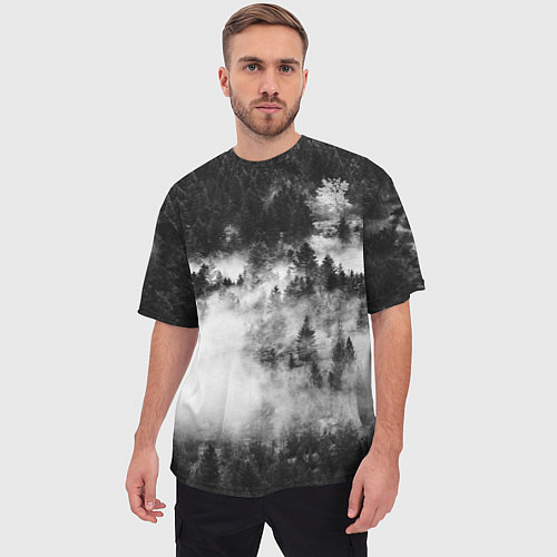 Мужская футболка оверсайз Мрачный лес - туман / 3D-принт – фото 3