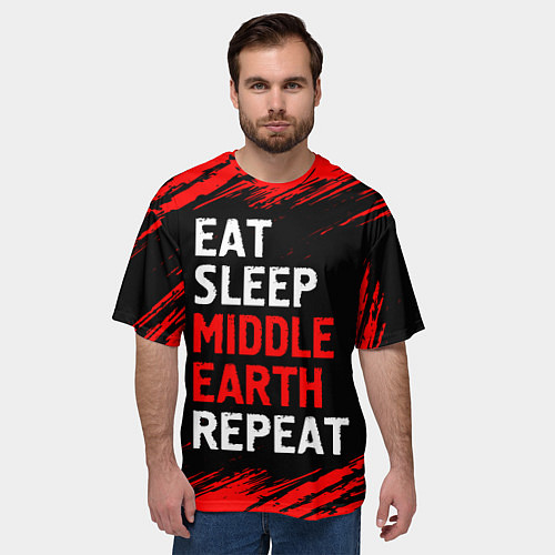 Мужская футболка оверсайз Eat Sleep Middle Earth Repeat Краски / 3D-принт – фото 3