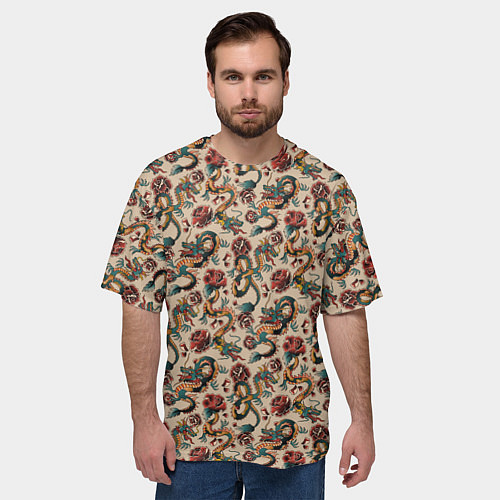 Мужская футболка оверсайз ДРАКОН И РОЗА / 3D-принт – фото 3