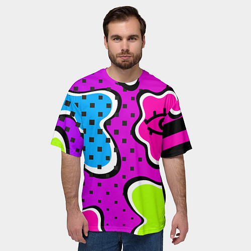 Мужская футболка оверсайз Яркий абстрактный узор в стиле 90х, неоновые цвета / 3D-принт – фото 3
