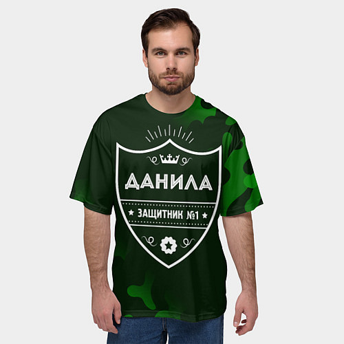 Мужская футболка оверсайз Данила - ЗАЩИТНИК - Милитари / 3D-принт – фото 3