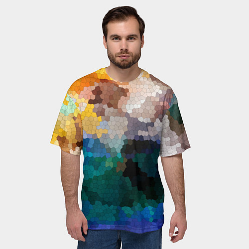 Мужская футболка оверсайз Осенний мозаичный узор / 3D-принт – фото 3