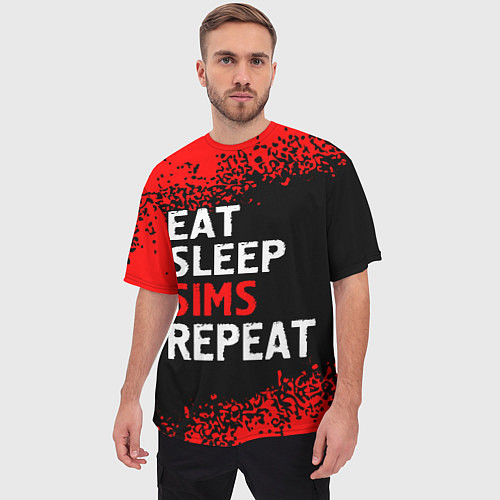 Мужская футболка оверсайз Eat Sleep Sims Repeat Краска / 3D-принт – фото 3