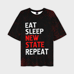 Футболка оверсайз мужская Eat Sleep New State Repeat - Потертости, цвет: 3D-принт