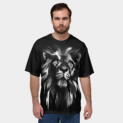 Футболка оверсайз мужская Голова льва в черно-белом изображении, цвет: 3D-принт — фото 2