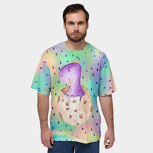Мужская футболка оверсайз Малыш динозаврик / 3D-принт – фото 3