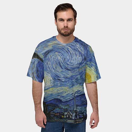 Мужская футболка оверсайз Звездная ночь Ван Гога / 3D-принт – фото 3
