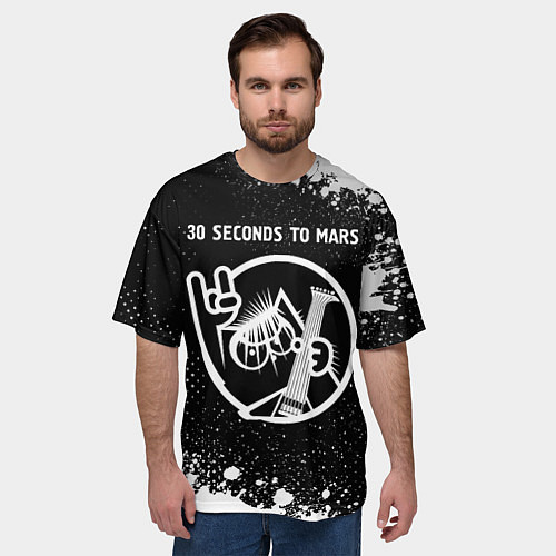 Мужская футболка оверсайз 30 Seconds to Mars КОТ Краска / 3D-принт – фото 3