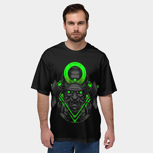 Мужская футболка оверсайз Неоновый Они Самурай / 3D-принт – фото 3