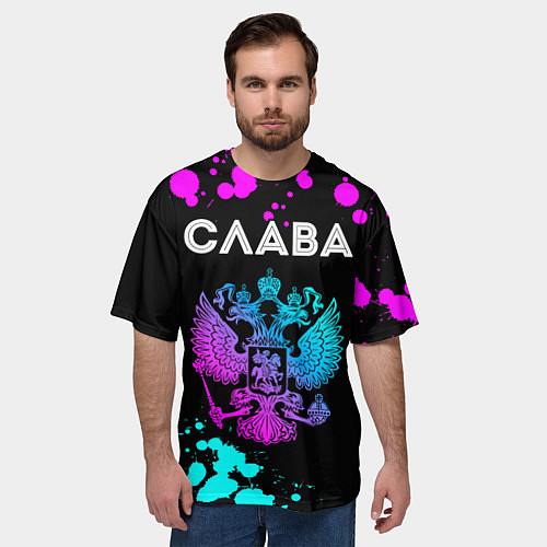 Мужская футболка оверсайз Слава Россия / 3D-принт – фото 3