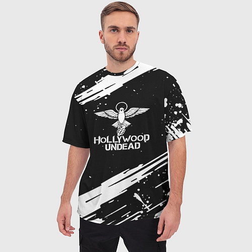 Мужская футболка оверсайз Hollywood undead logo / 3D-принт – фото 3
