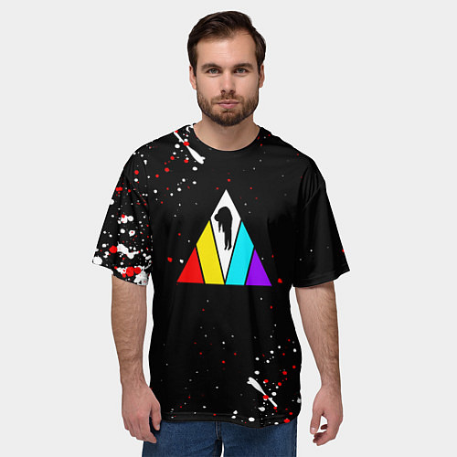 Мужская футболка оверсайз Imagine dragons брызги красок / 3D-принт – фото 3