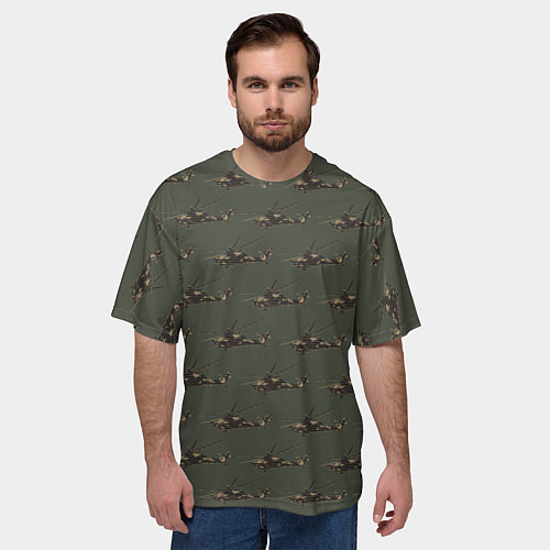 Мужская футболка оверсайз Вертолеты паттерн / 3D-принт – фото 3