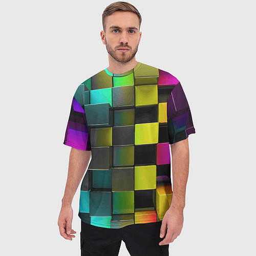 Мужская футболка оверсайз Colored Geometric 3D pattern / 3D-принт – фото 3