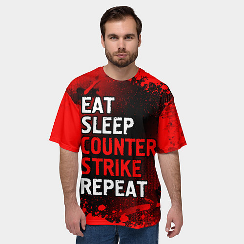 Мужская футболка оверсайз Eat Sleep Counter Strike Repeat Брызги / 3D-принт – фото 3