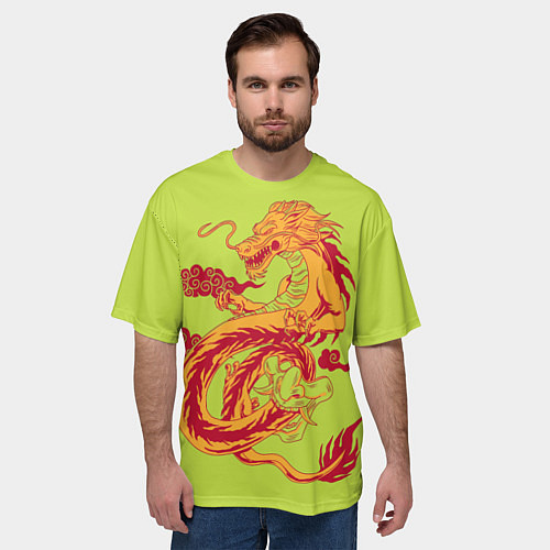 Мужская футболка оверсайз КРАСНЫЙ ДРАКОНЧИК / 3D-принт – фото 3