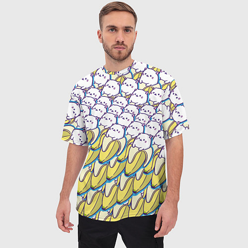 Мужская футболка оверсайз Котики и бананы Паттерн Лето / 3D-принт – фото 3