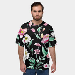 Футболка оверсайз мужская Цветы Нарисованные от Руки, цвет: 3D-принт — фото 2